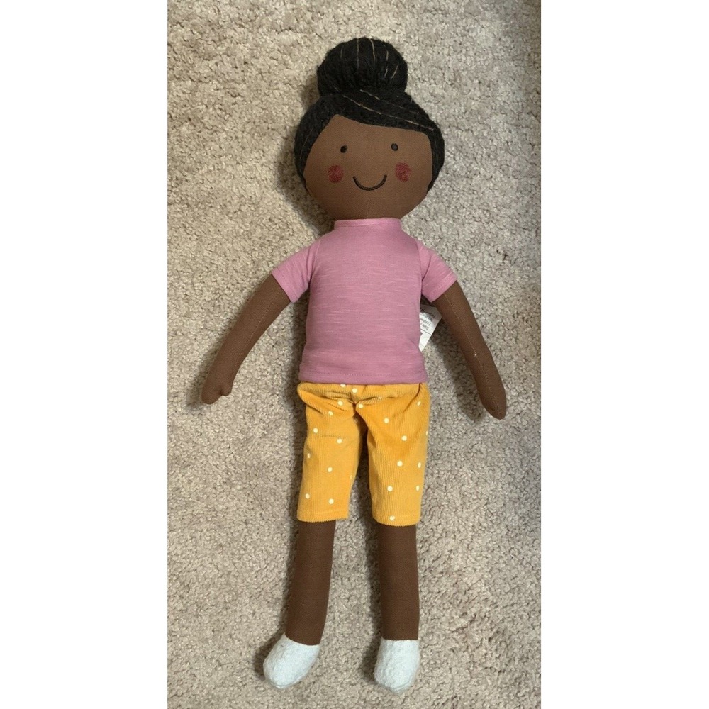Pillowfort Plush Girl Doll with Purple Shirt Yellow Shorts Decorative Pillow 20"